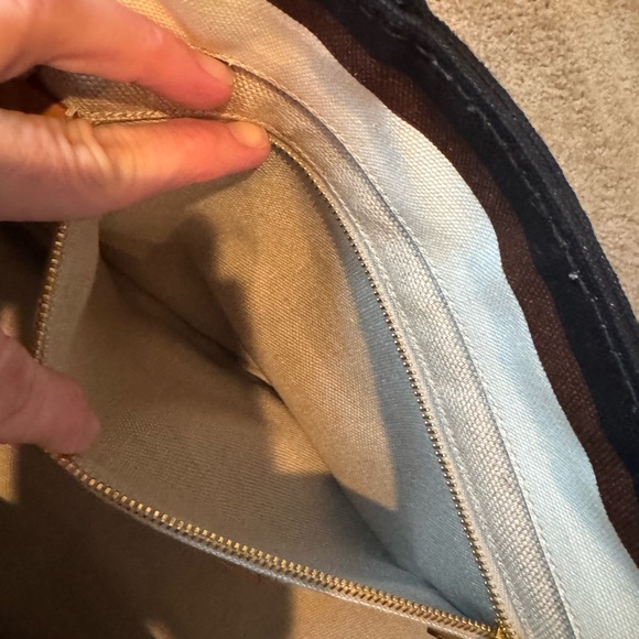 Authentic Prada Canvas Striped Tote Bag Brown Cream Large Shopper - Picture 11 of 13